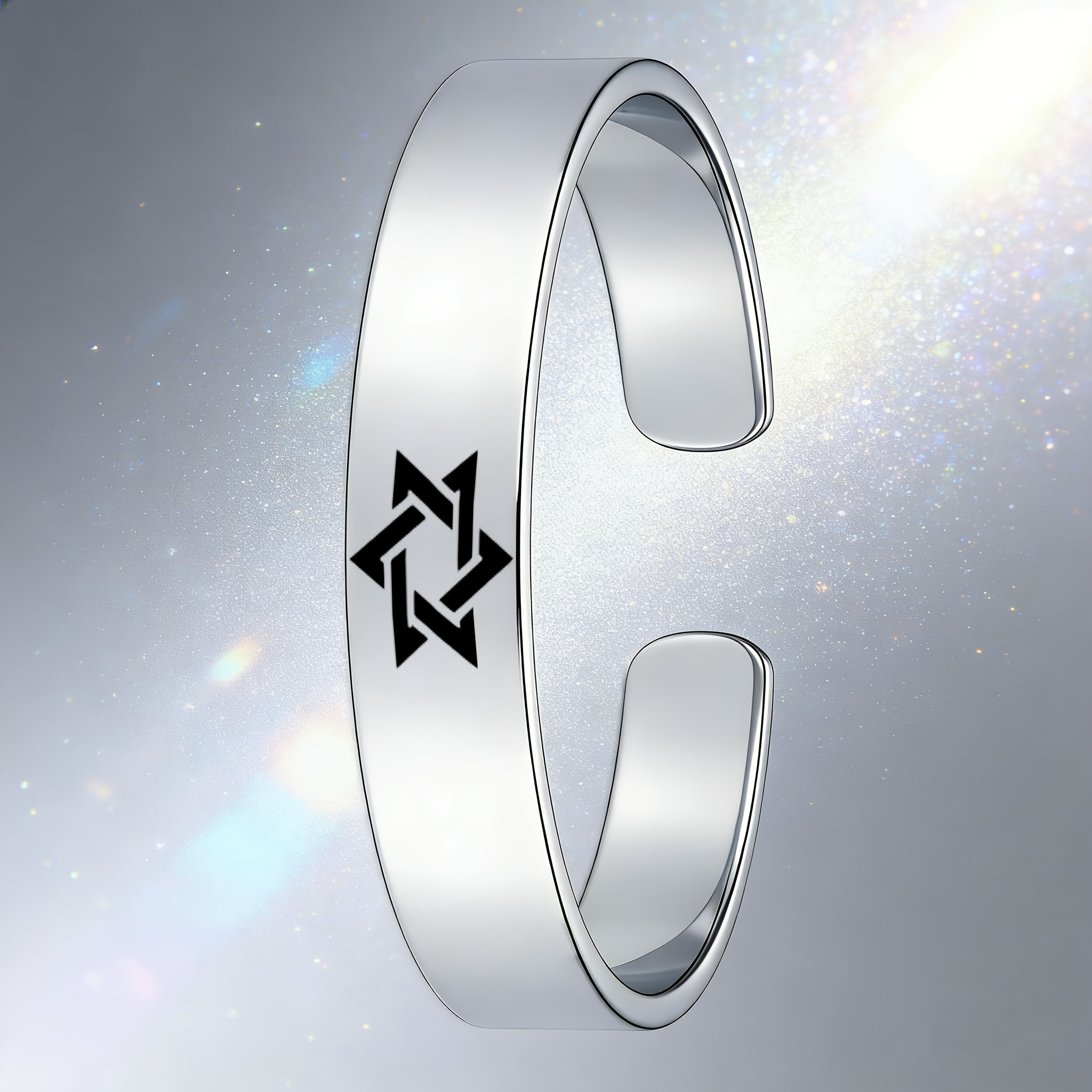 Men's 304 Stainless Steel Hexagram Open Bangle, Punk Accessory